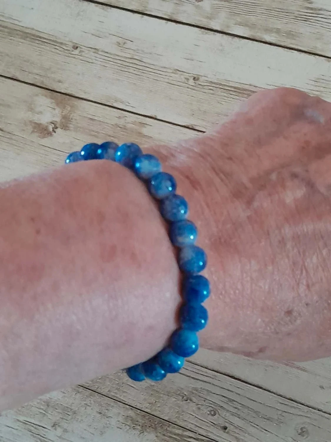 Pulseira de contas de ágata azul, pedras redondas – photo 3